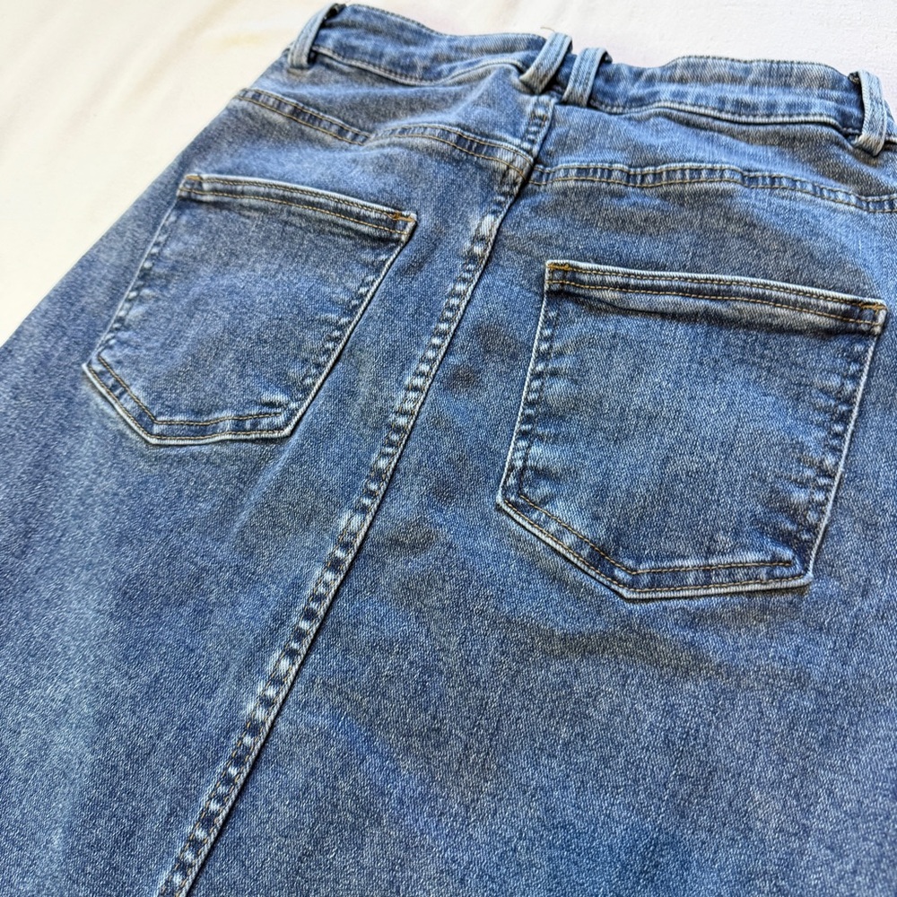 ThCreasa Denim Maxi‎ Skirt Women's Size XS Stretch Medium Blue Distressed Wash - Picture 5 of 9